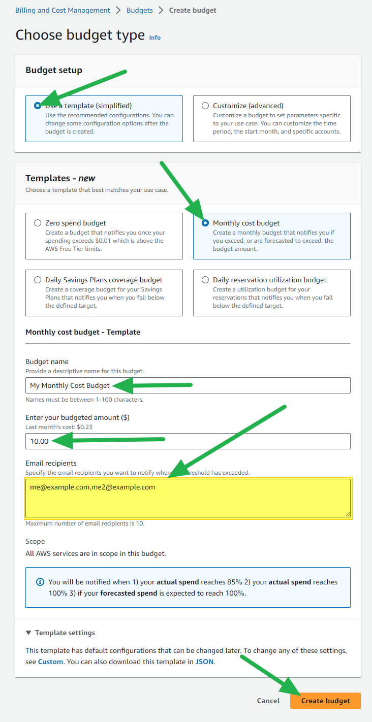 The budget form