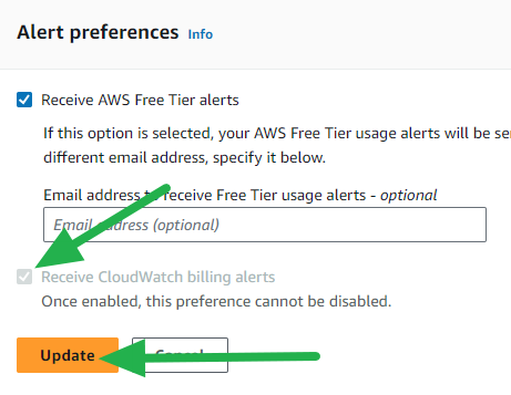 Enable CloudWatch Billing Alerts